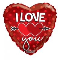 Fólia lufi, 18/45 cm,  átszúrt szív, I Love You