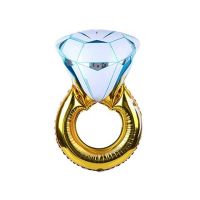Gyémánt gyűrűt megformáló fólia lufi, 53 cm kék