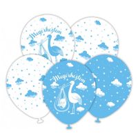 Megérkeztem felirattal kék fehér latex lufi copy