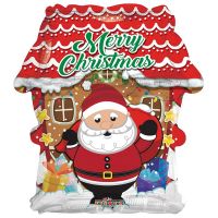 Lufi, fólia, Merry Christmas, télapó és ház, 43cm