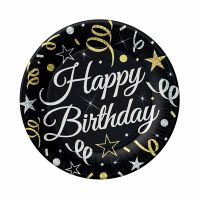 Papír tányér, fekete, fehér betükkel, 23 cm, 8 db/cs