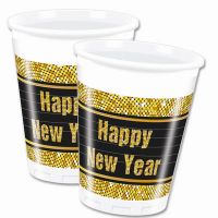 Műanyag pohár, Happy New Year Retro, 2dl, 8 db/cs