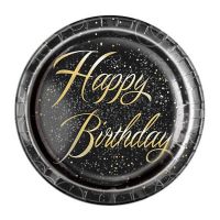 Papír tányér, fekete, arany betükkel, 23 cm, 8 db/cs