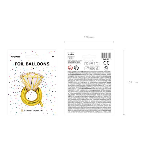 Gyémánt gyűrűt megformáló fólia lufi, 53 cm rozsaszín