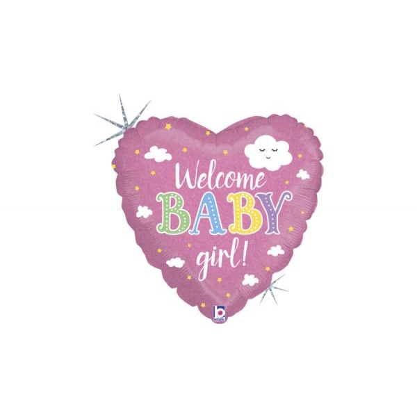 46 cm-es Welcome Baby Girl feliratos, hologrammos fólia lufi