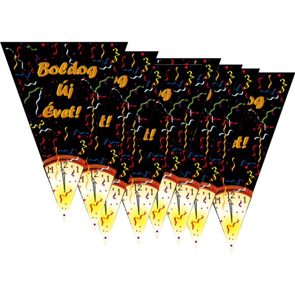 Boldog Új Évet zászló fűzér, órás