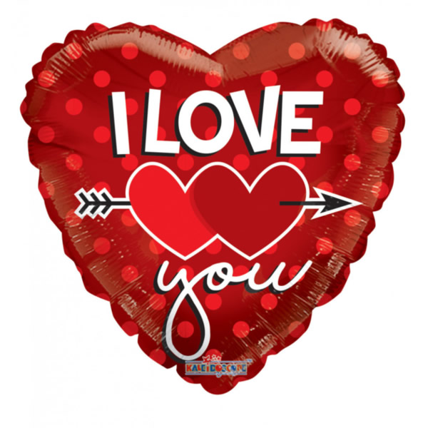 Fólia lufi, 18/45 cm,  átszúrt szív, I Love You
