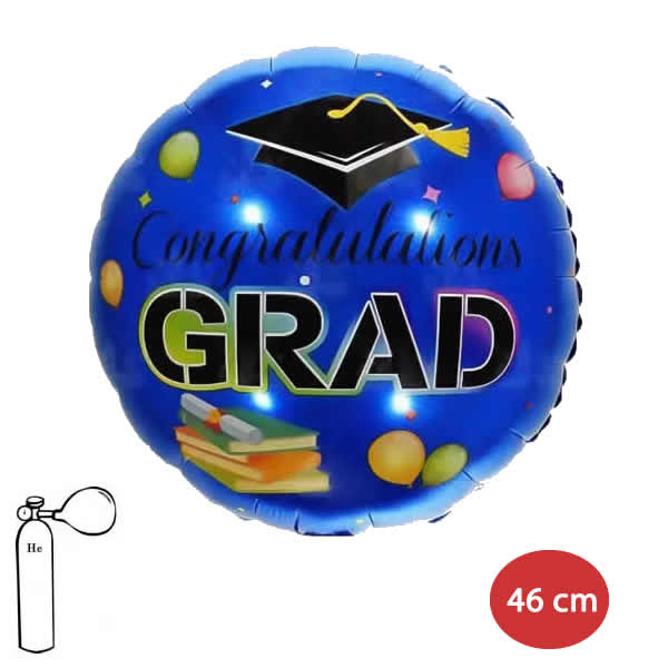 Fólia lufi,  gömb, kék, ballagásra, 46 cm