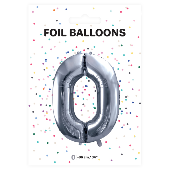 0. szám fólia lufi, 86cm ezüst