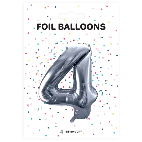 4. szám fólia lufi, 86cm ezüst