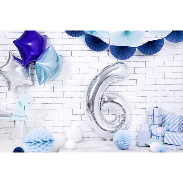 6. szám fólia lufi, 86cm ezüst
