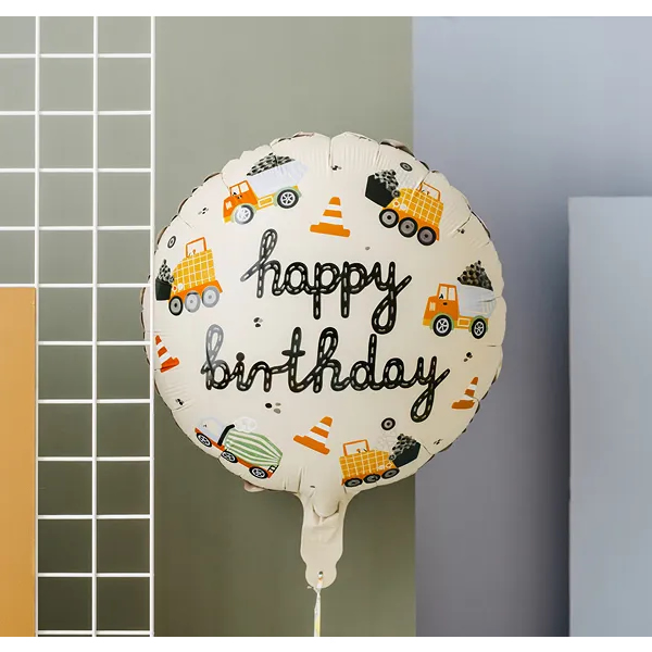 Fólia lufi, 18/45cm, gömb alakú, Munkagépes, Happy Birthday
