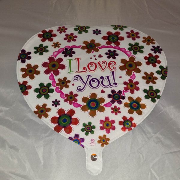 Fólia lufi szív alakú virág mintával i love you felirattal