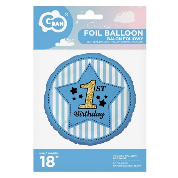 Fólia lufi, gömb, 1 éves születésnapra, kék