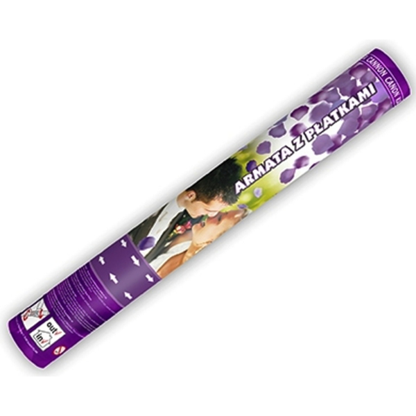 Konfetti kilövő ágyú, 40 cm, szirom, lila