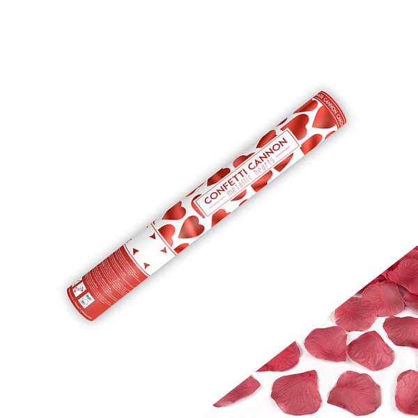 Konfetti kilövő ágyú, 40 cm, szív piros