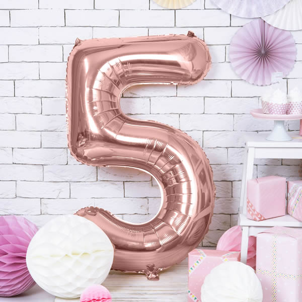 5. szám fólia lufi, 86cm rosegold