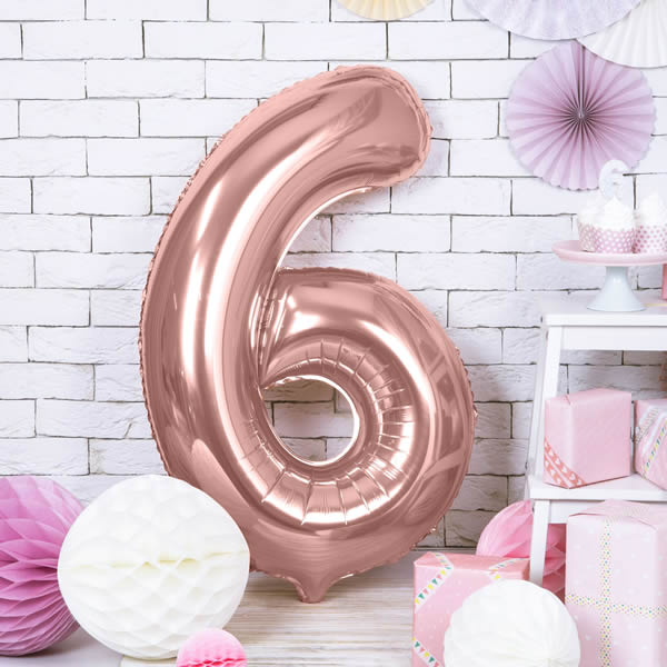 6. szám fólia lufi, 86cm rosegold