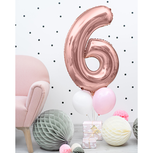 6. szám fólia lufi, 86cm rosegold