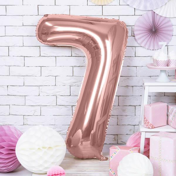 7. szám fólia lufi, 86cm rosegold