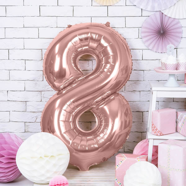 8. szám fólia lufi, 86cm rosegold