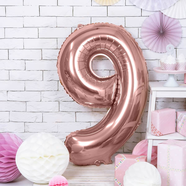 9. szám fólia lufi, 86cm rosegold