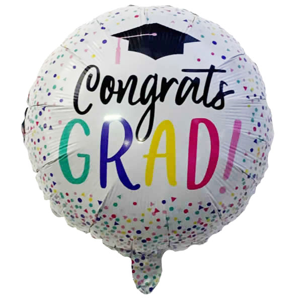 Fólia lufi, 46 cm, gömb, ballagásra, fehér, konfettis