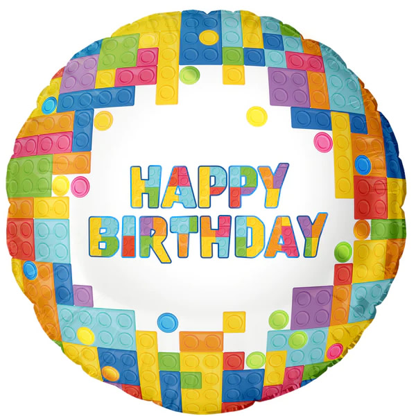 Fólia lufi, gömb, építőkockás, 45cm