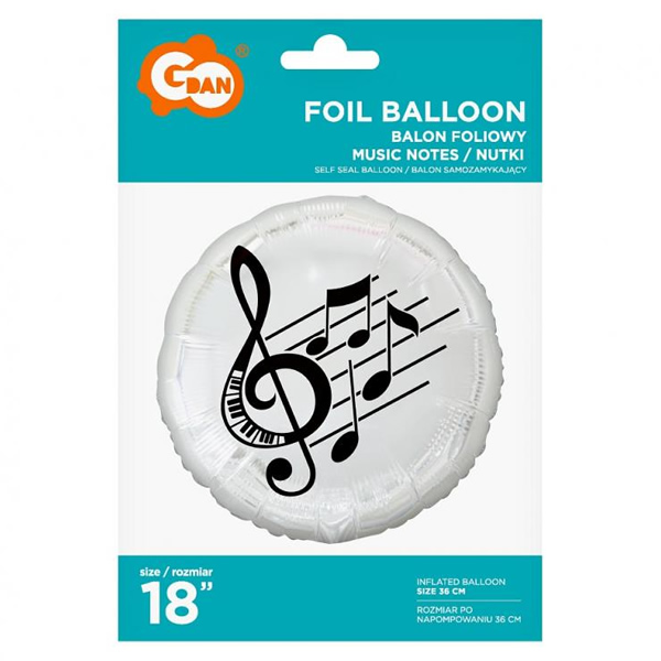 Fólia lufi, 18/45cm, gömb, hangjegyes