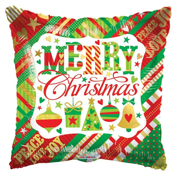 Lufi, fólia, Merry Christmas, párna alakú, 45 cm