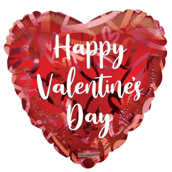 ECO fólia lufi, 18/45cm, szív alakú, Happy Valentines Day