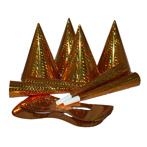 Party szett, 12 db-os, arany, hologramos