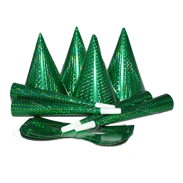 Party szett, 12 db-os, zöld, hologramos